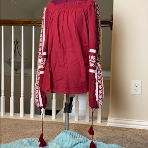 Wine color tassel embroidered top